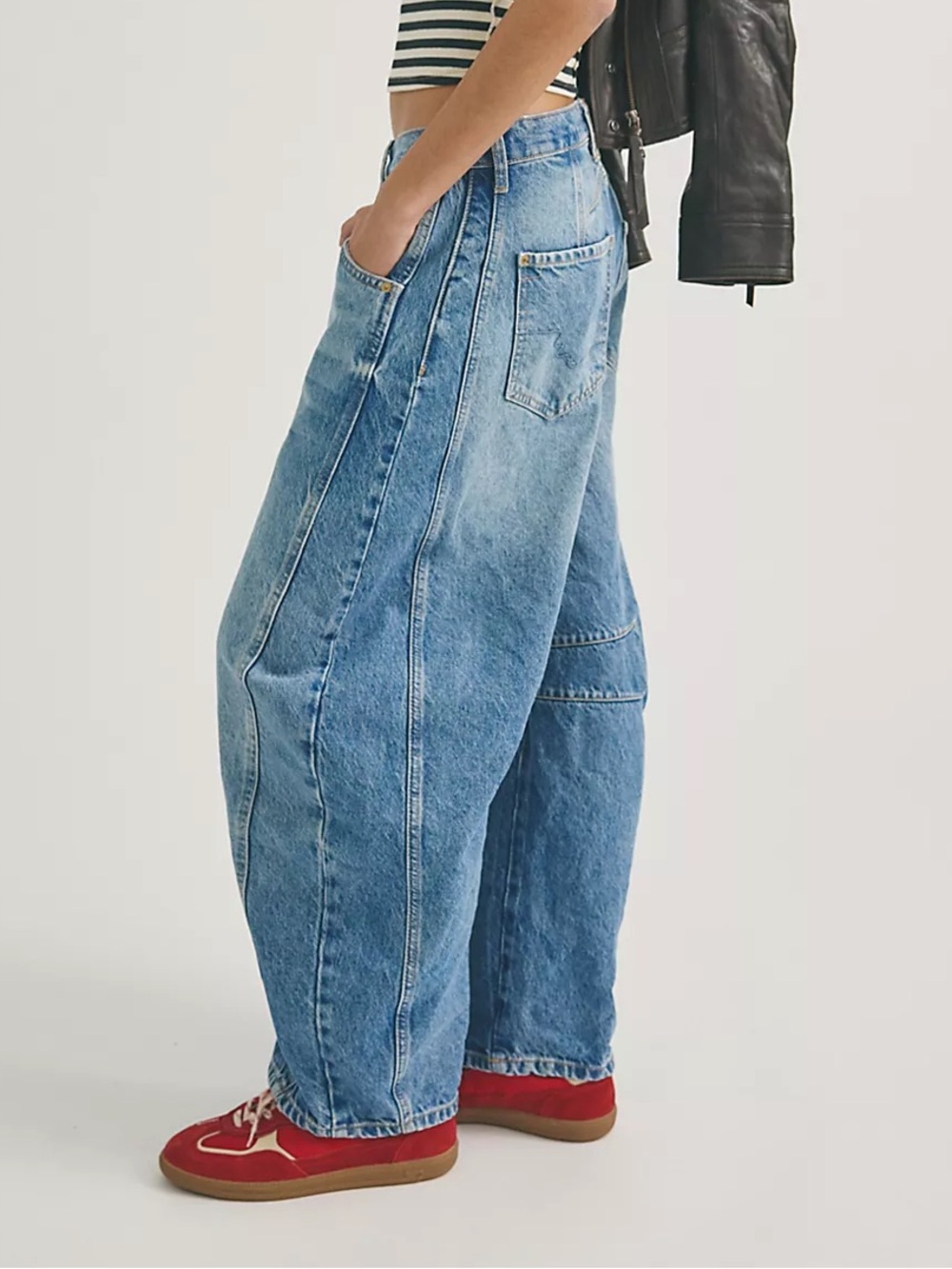 We The Free People Sz 30 good Luck Mid-Rise Barrel Jeans Blue Boho - Flawed - Picture 3 of 14